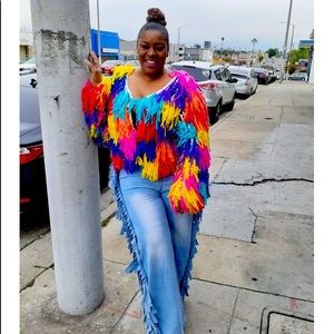 New w/tag. Colorful fringe jacket. Plus size.
